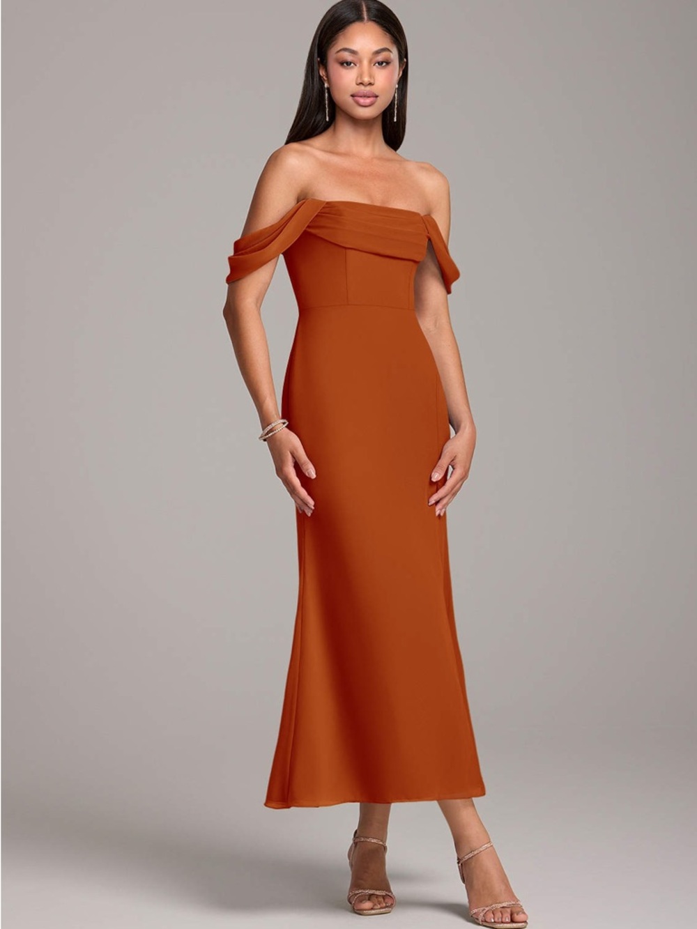 Azazie Paprika Sheath Off the Shoulder Chiffon Convertible Dress